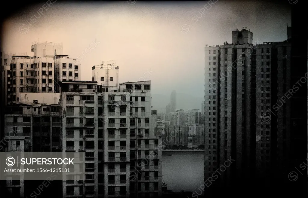 vista nocturna de edificios de Hong Kong, Asia, China, night view of buildings in Hong Kong, Asia, China,