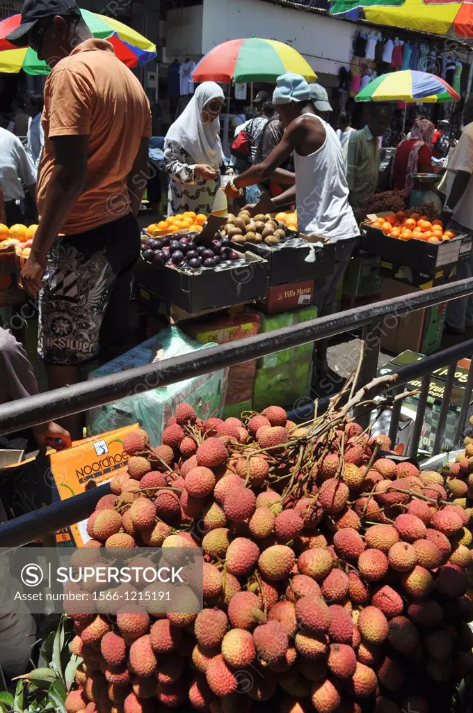 Mauritius, Port Louis, lychees sold by the Central Market