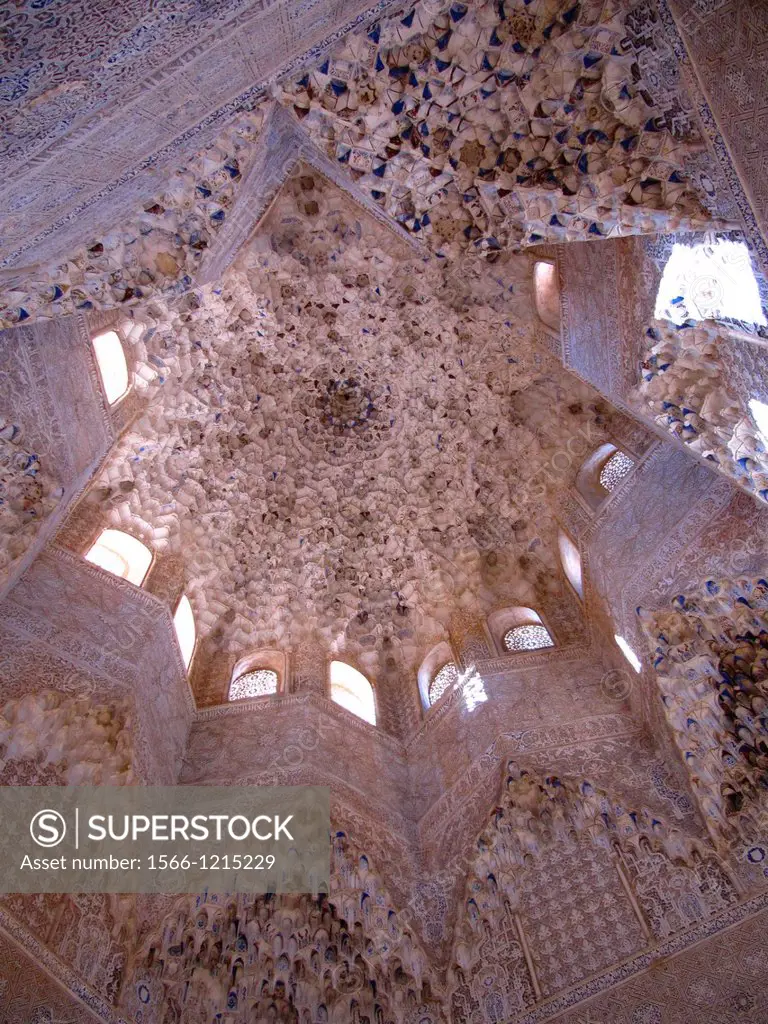 Dome of the Hall of the Abencerrajes, La Alhambra, Granada, Andalucia, Spain.