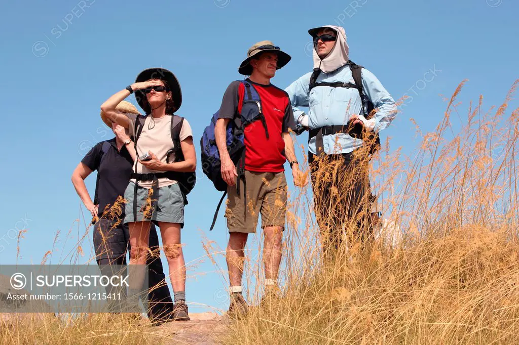 Bushwalkers at Ubirr Rock in Kakadu National Park  Northern territory, Australia
