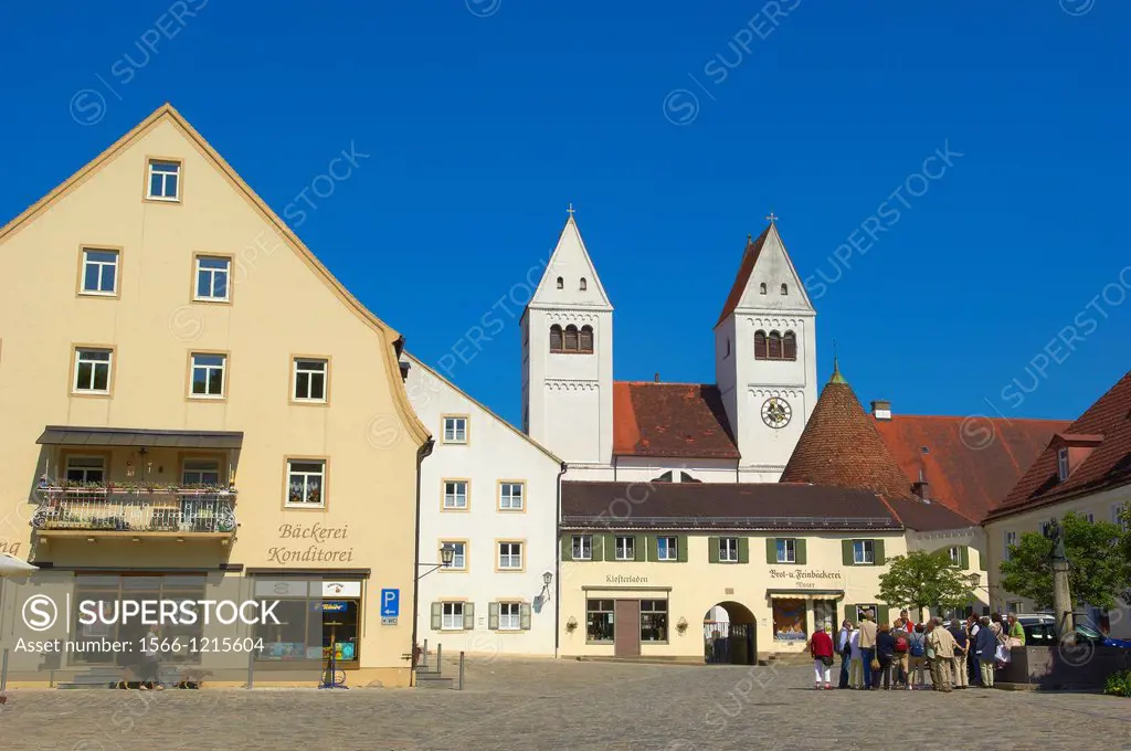 Steingaden, Upper Bavaria, St  John the Baptist, Abbey church in Steingaden market place, Bavaria, Germany.