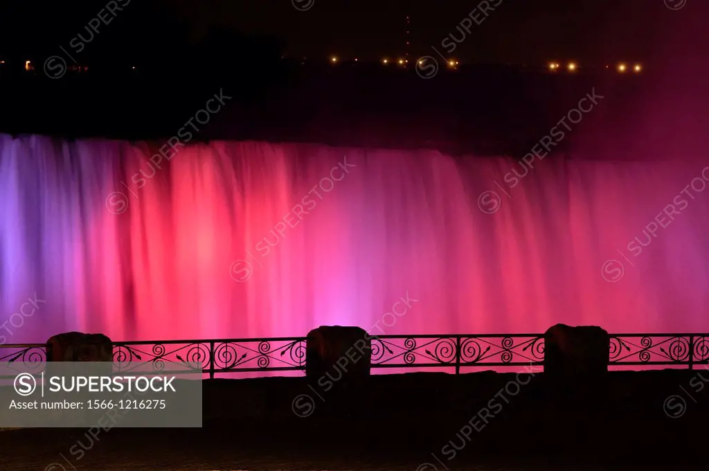 Nighttime at Niagara Falls- Coloured spotlights on the Canadian Falls, Niagara Falls, Ontario, Canada