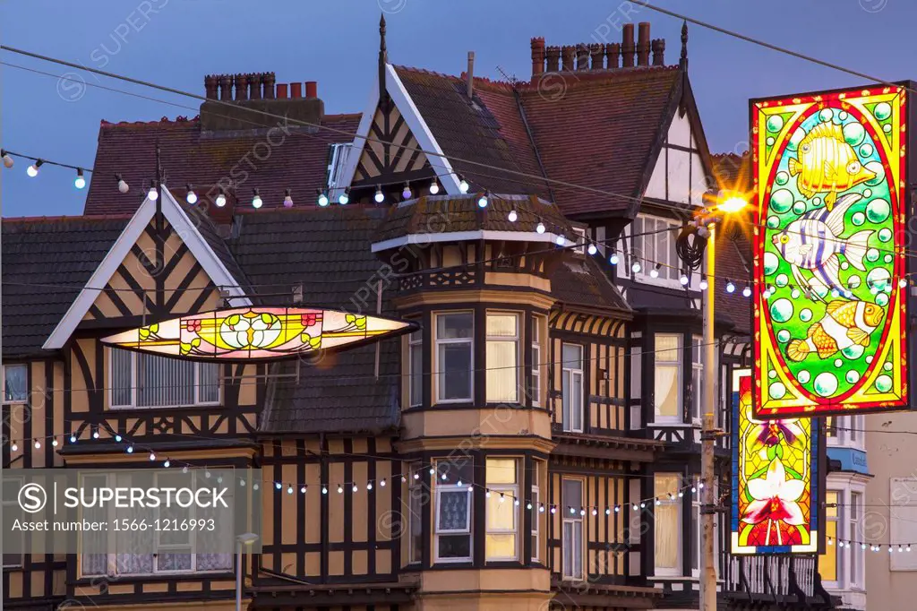 England, Lancashire, Blackpool  Blackpool Lights on the golden mile during Blackpool Illuminations