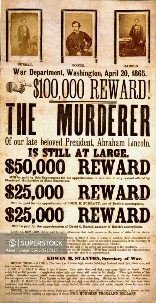 Abraham Lincoln murder reward poster 1865