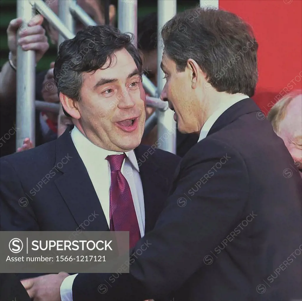 Millbank morning of victory   2001  Gordon Brown and Tony Blair euphoric