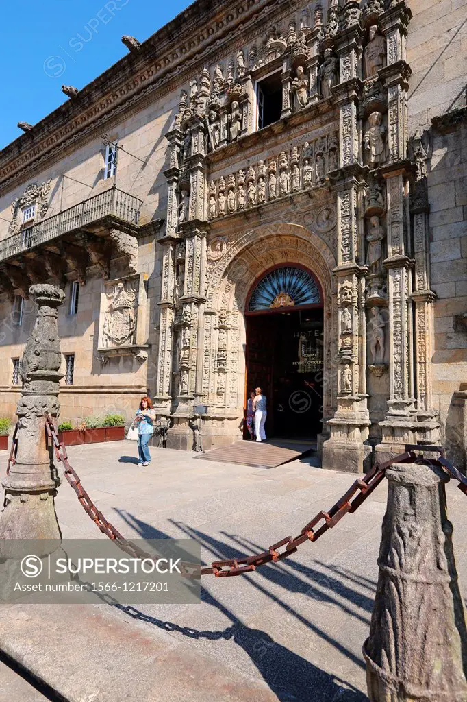 Parador, Hostal dos Reis Católicos, Praza do Obradoiro, Santiago de Compostela, A Coruña province, Galicia, Spain.