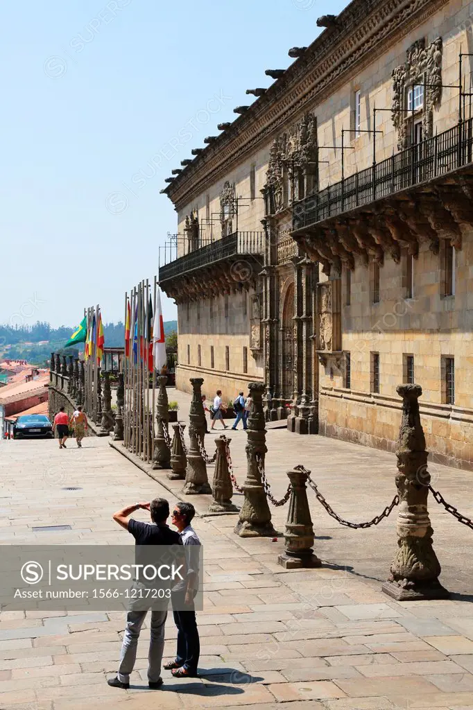 Parador, Hostal dos Reis Católicos, Praza do Obradoiro, Santiago de Compostela, A Coruña province, Galicia, Spain.