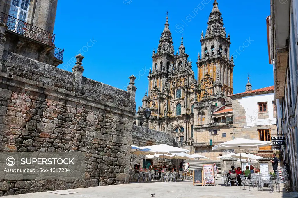Cathedral, Praza do Obradoiro, Santiago de Compostela, A Coruña province, Galicia, Spain.