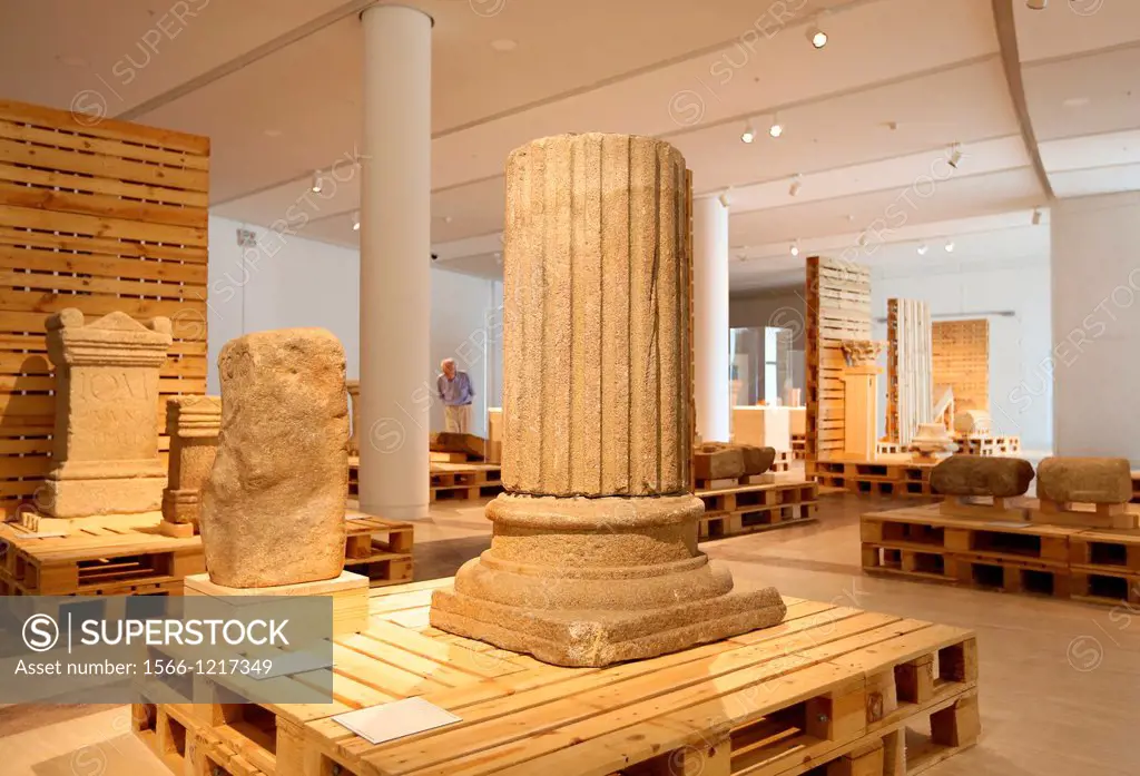 ´Fluted granite column with base´ 1st-4th century A D , Gallaecia Petrea exhibition, Museum, Cidade da Cultura de Galicia, City of Culture of Galicia,...