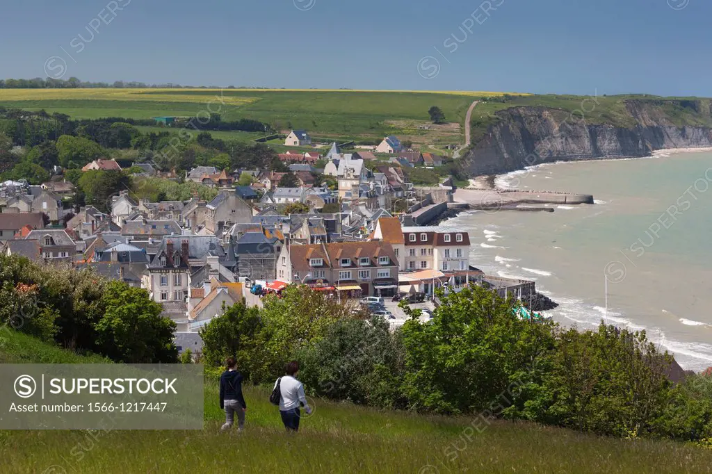France, Normandy Region, Calvados Department, D-Day Beaches Area, Arromanches les Bains, elevated town view