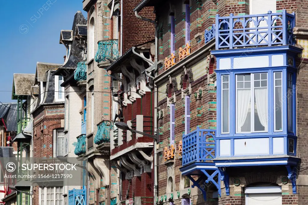 France, Normandy Region, Seine-Maritime Department, Mers Les Bains, colorful seaside resort buildings