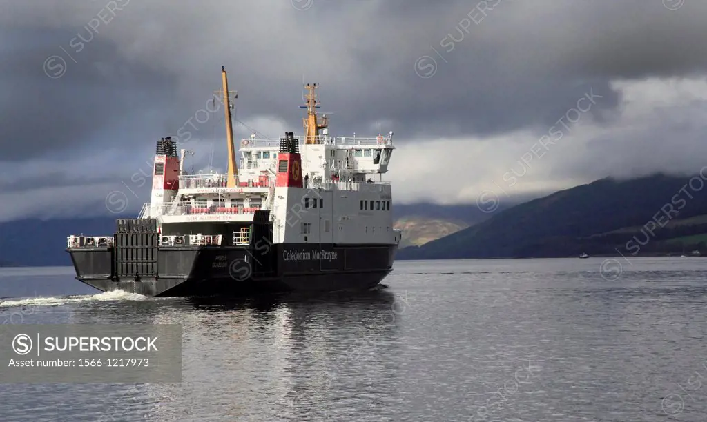 MV Argyll heads towards a stormy headland, Firth Of Clyde, Bute And Argyll, Scotland, Europe