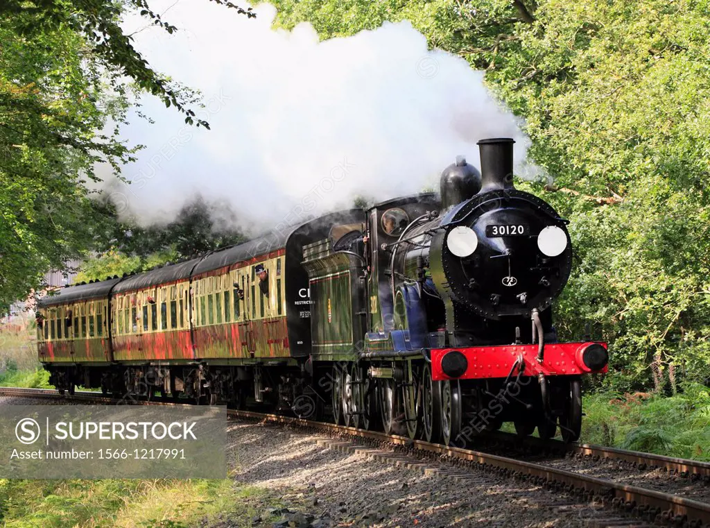 The Drummond T9 4-4-0 No  30120 Locomotive steams through Trimpley, Severn Valley Railway, Worcestershire, England, Europe  The T9 visited the SVR for...