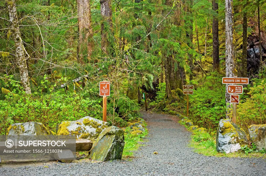 Mosquito Cove trail head, Tongass National Forest near Sitka, Alaska, USA