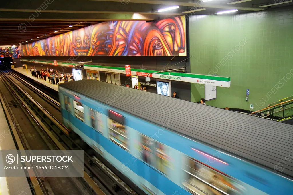 Chile, Santiago, Providencia, Metro Station, Parque Bustamante, subway, public transportation, rapid transit, train, mural, artist Alejandro Mono Gonz...