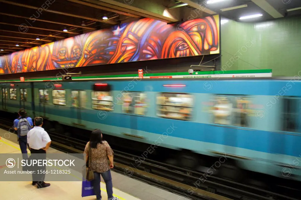 Chile, Santiago, Providencia, Metro Station, Parque Bustamante, subway, public transportation, rapid transit, train, mural, artist Alejandro Mono Gonz...