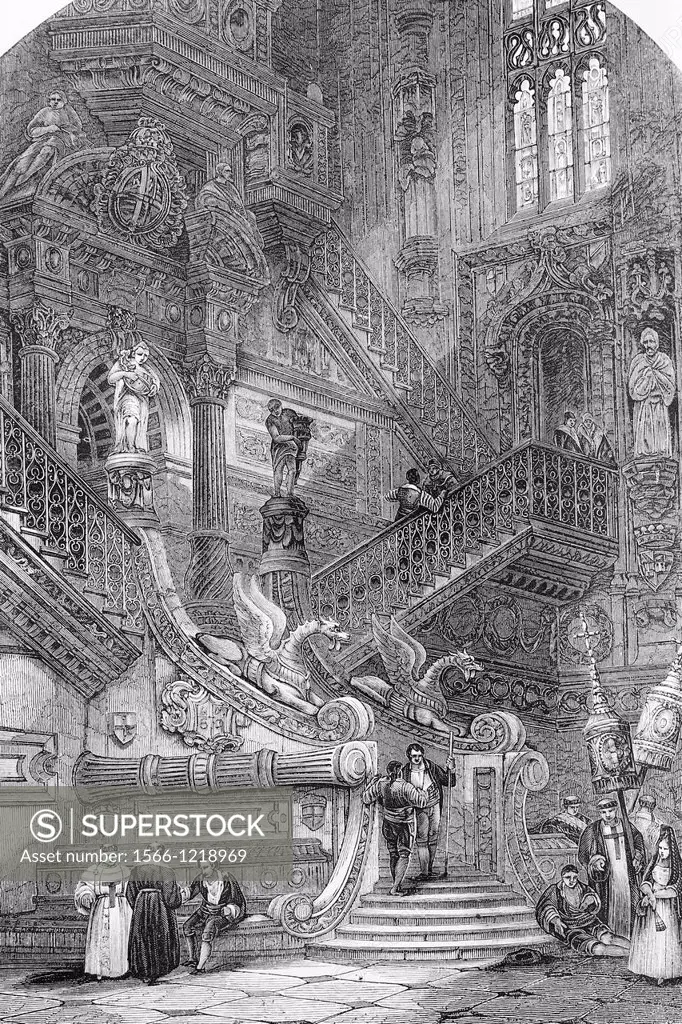 Burgos cathedral, Spain  Antique illustration, 1856