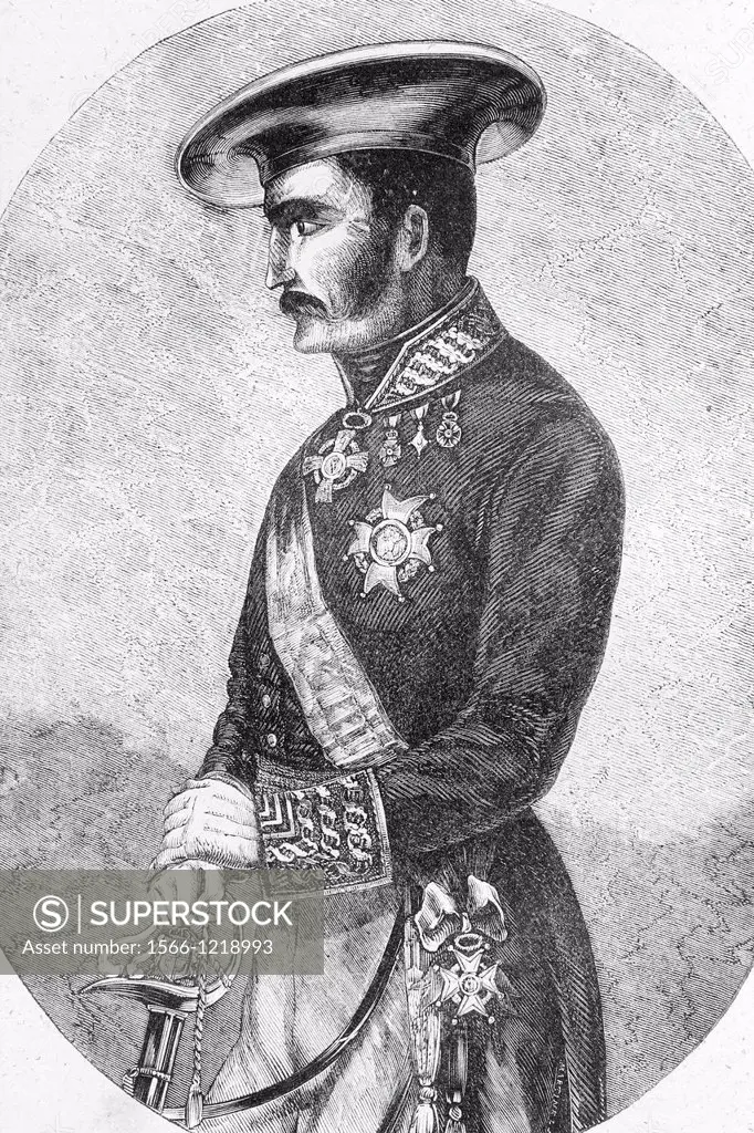 Tomás Zumalacárregui, 1788-1835  Spanish military  Antique illustration, 1856