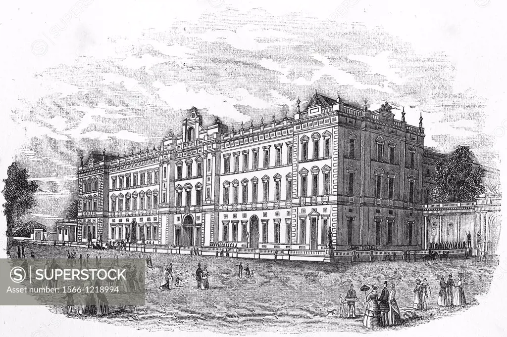 Buckingham Palace  London  Antique illustration, 1856