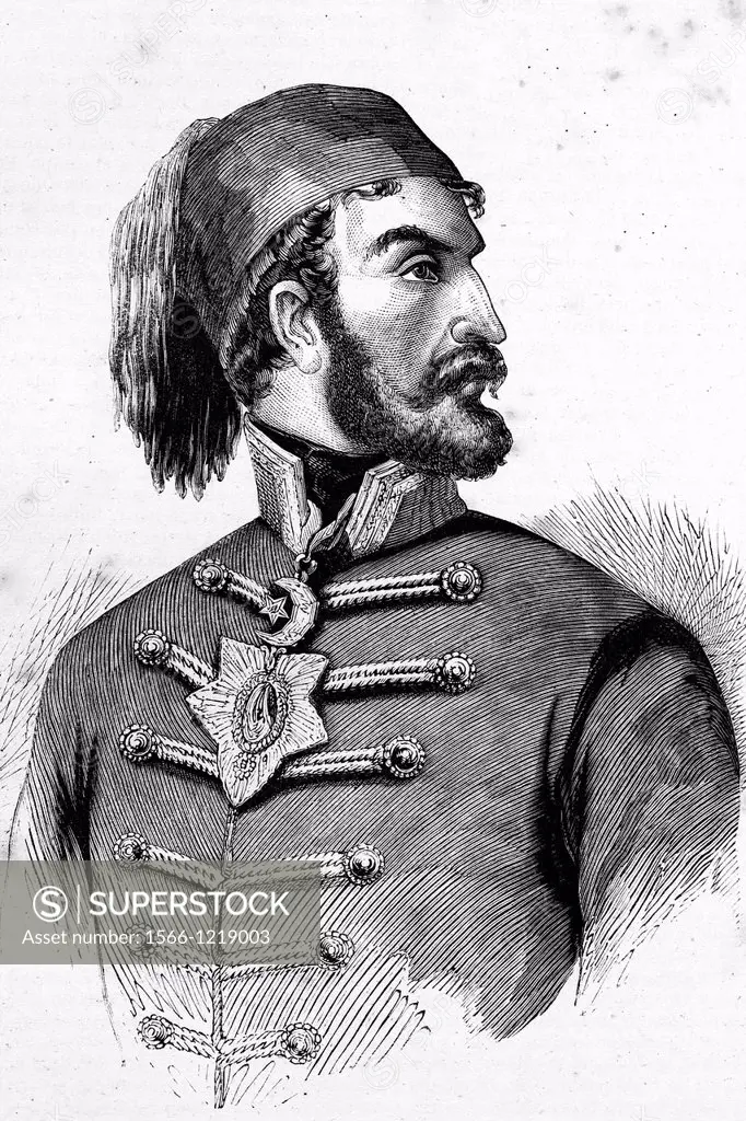 Omer Pacha or Omar Pasha 1806-1871 Ottoman general and governor Antique illustration, 1856