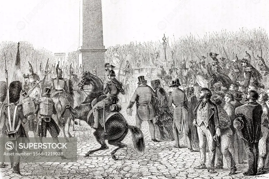 French revolution  1848  Louis Philippe escapes from Paris  Antique illustration, 1855