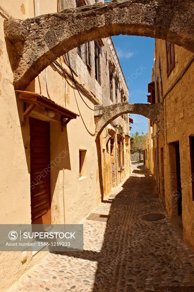 Narrow medieval lanes of Rhodes, Greece  UNESCO World Heritage Site