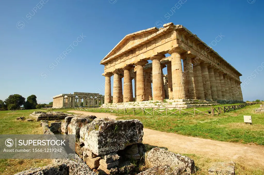 The ancient Doric Greek Temple of Hera of Paestum built in about 460-450 BC  Paestum archaeological site, Italy