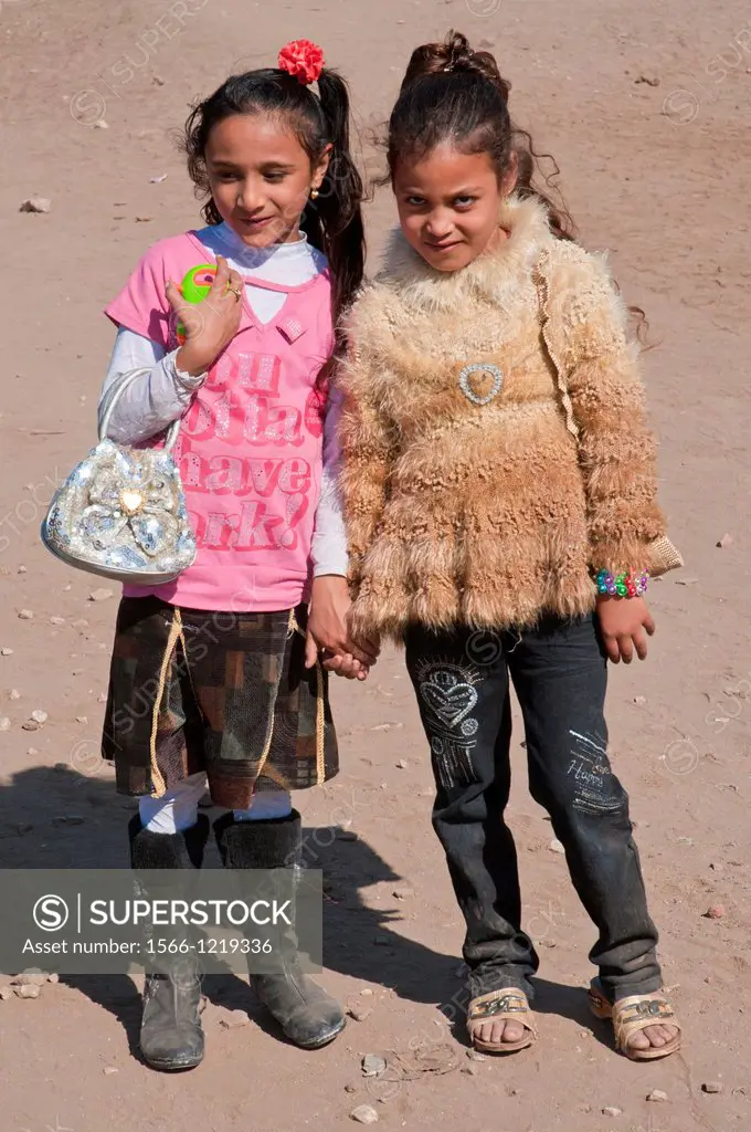 Young girls visiting the archaeological site of San El Hagar at Tanis, Egypt