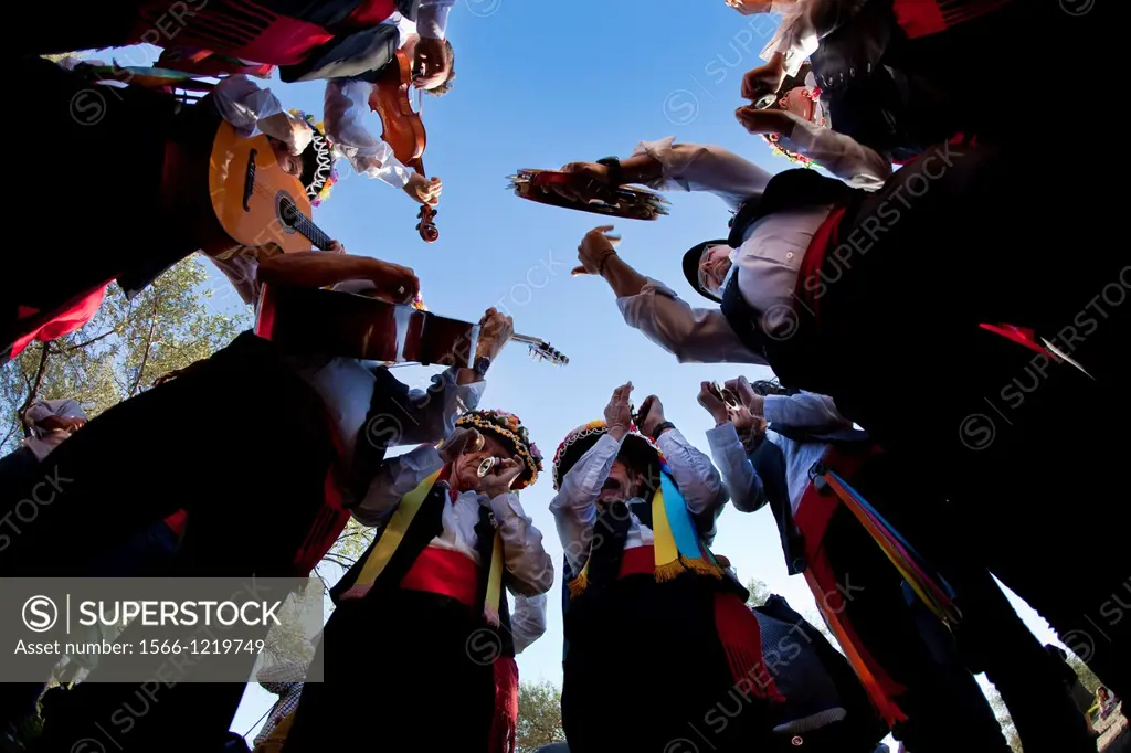 Verdiales in Action Group, low angle view, Verdiales Festival  Malaga, Andalusia, Spain