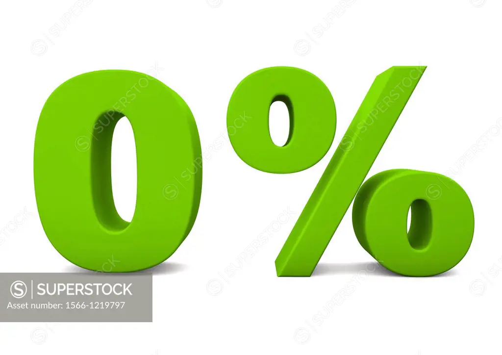 3D render of a green Zero percent isolated on a white background - Cutout