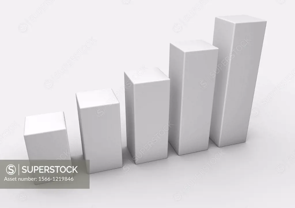 3D render of an ascending white bar graph on a white background - Concept image