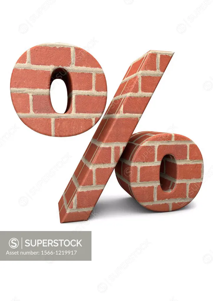 3D render of a Percent symbol built from bricks isolated on white background - Concept image