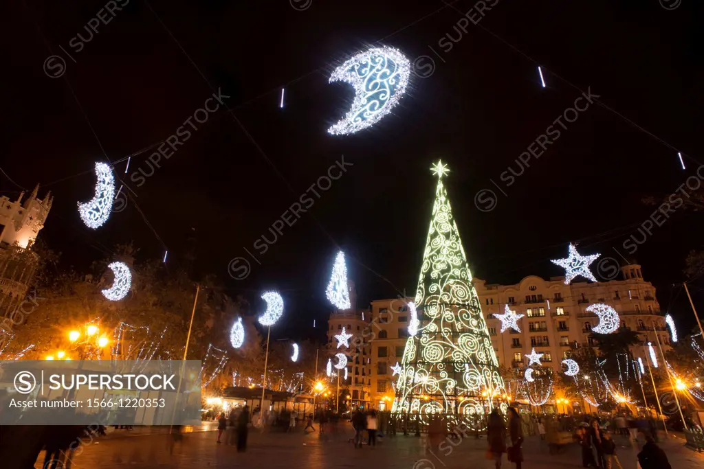 Christmas lights in the streets of Valencia, Spain, Europe