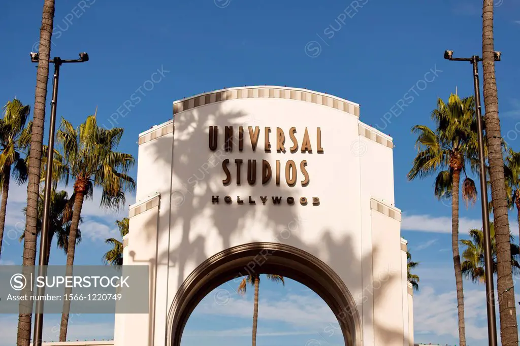 entrance gate to Universal Studios Hollywood, Universal City, Los Angeles, California, United States of America, USA