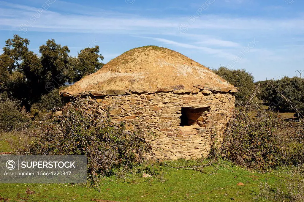 Hut of swineherd, Dehesa Boyal, Montehermoso, Caceres-province, Spain,