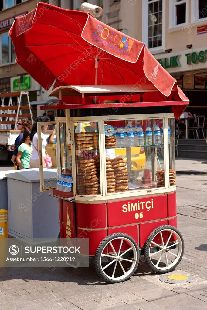 Traditional bread ring seller stiklal Avenue or Istiklal Street  stikll Caddesi, French: Grande Rue de Péra, or Independence Avenue one of the most f...