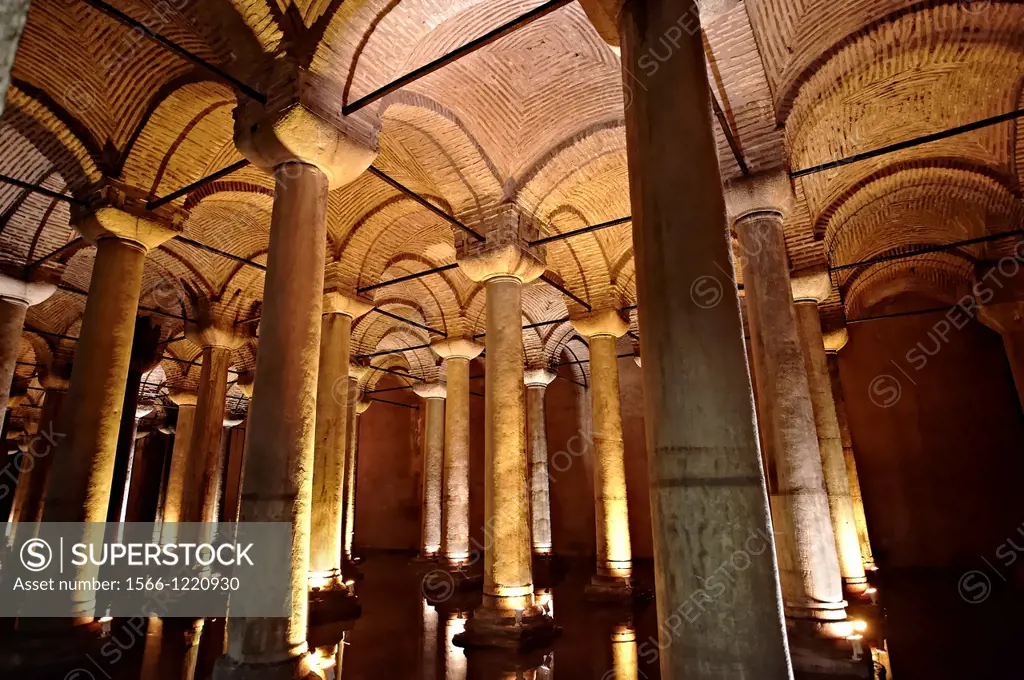 Basilica Cisterns for water storage built in the 6th century during the reign of Byzantine Eastern Roman Emperor Justinian I  Istanbul Turkey