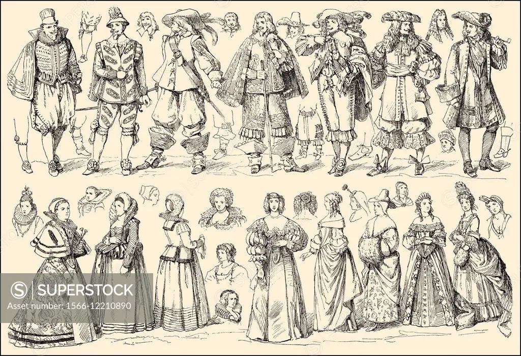 costumes of the 17th century,.