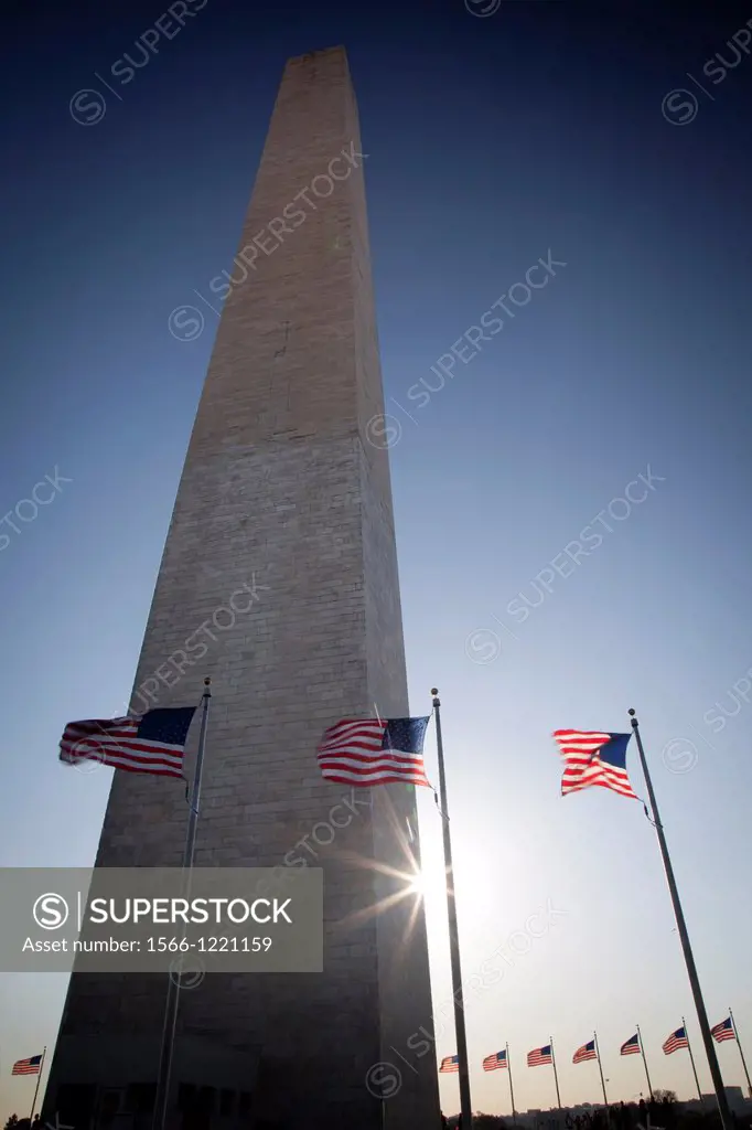 The Washington Monument is an obelisk near the west end of the National Mall in Washington, D C , built to commemorate the first U S  president, Gener...