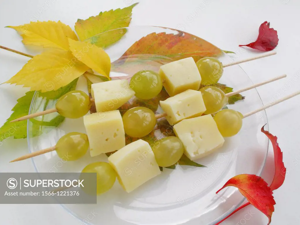 skewers of cheese and grapes