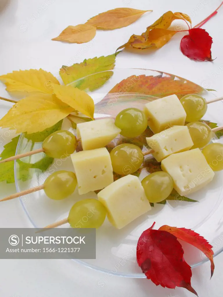 skewers of cheese and grapes