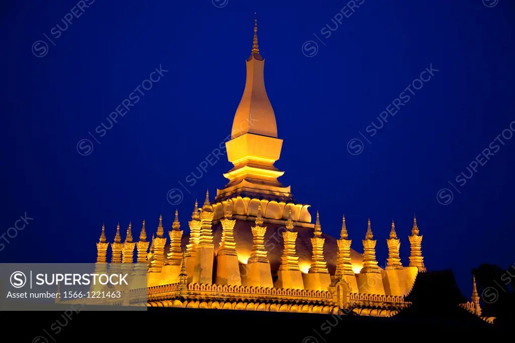 Laos  Vientiane  Nighttime photo of the pagoda lit