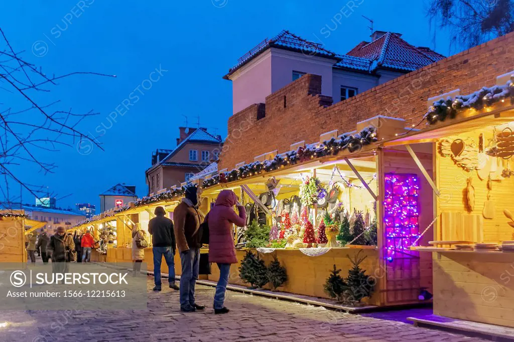 Christmas Fair at the Barbican in the Old Town of Warsaw, Poland.