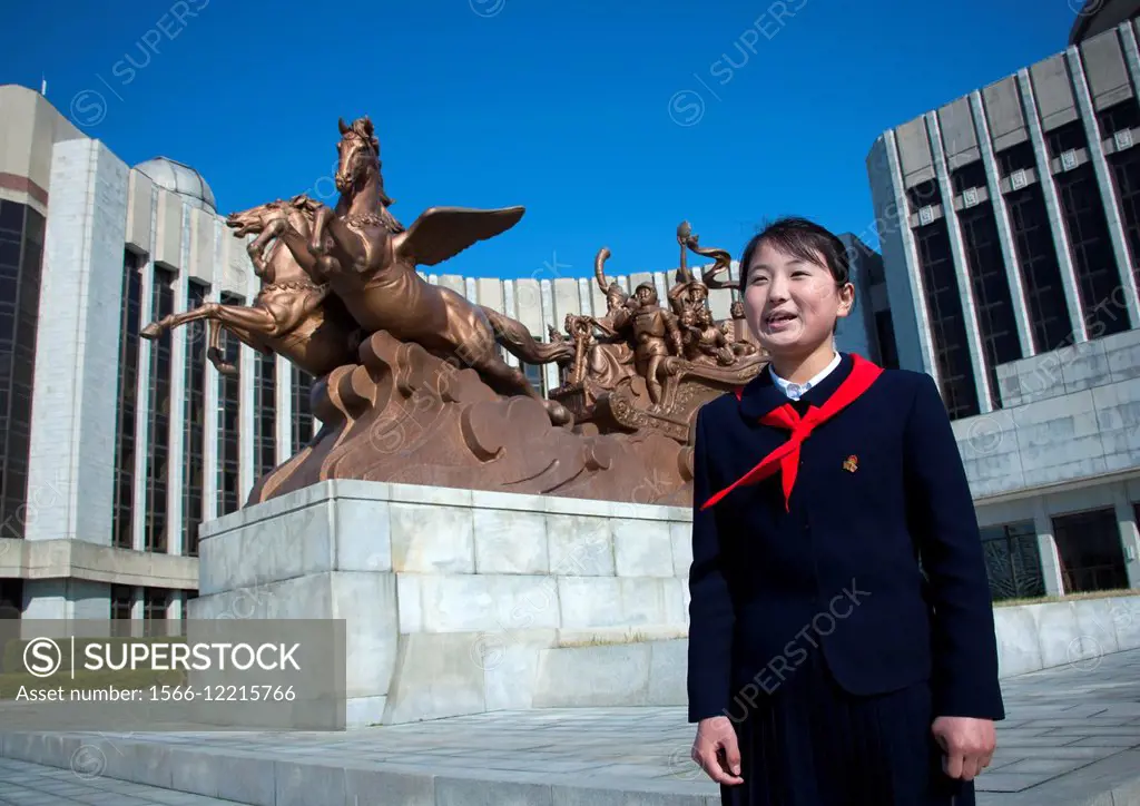 Young Pioneer In Front Of Mangyongdae Children S Palace, Pyongyang, North Korea