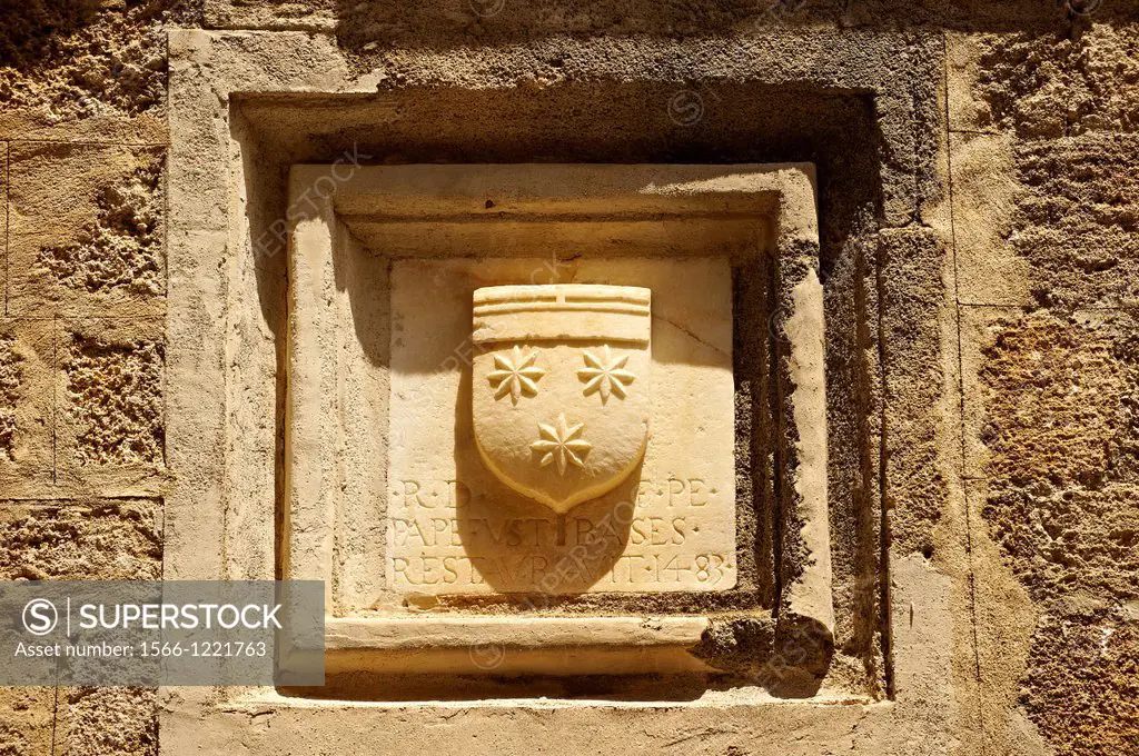 Medieval Heralic seal of the Knights on a lodge in the Avenue of the Knights  Rhodes, Greece, UNESCO World Heritage Site