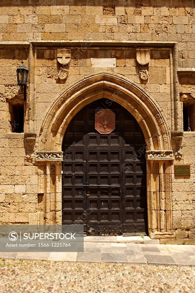 Entrance to the French speaking lodge of Knights, today the French consulate, Rhodes, Greece, UNESCO World Heritage Site