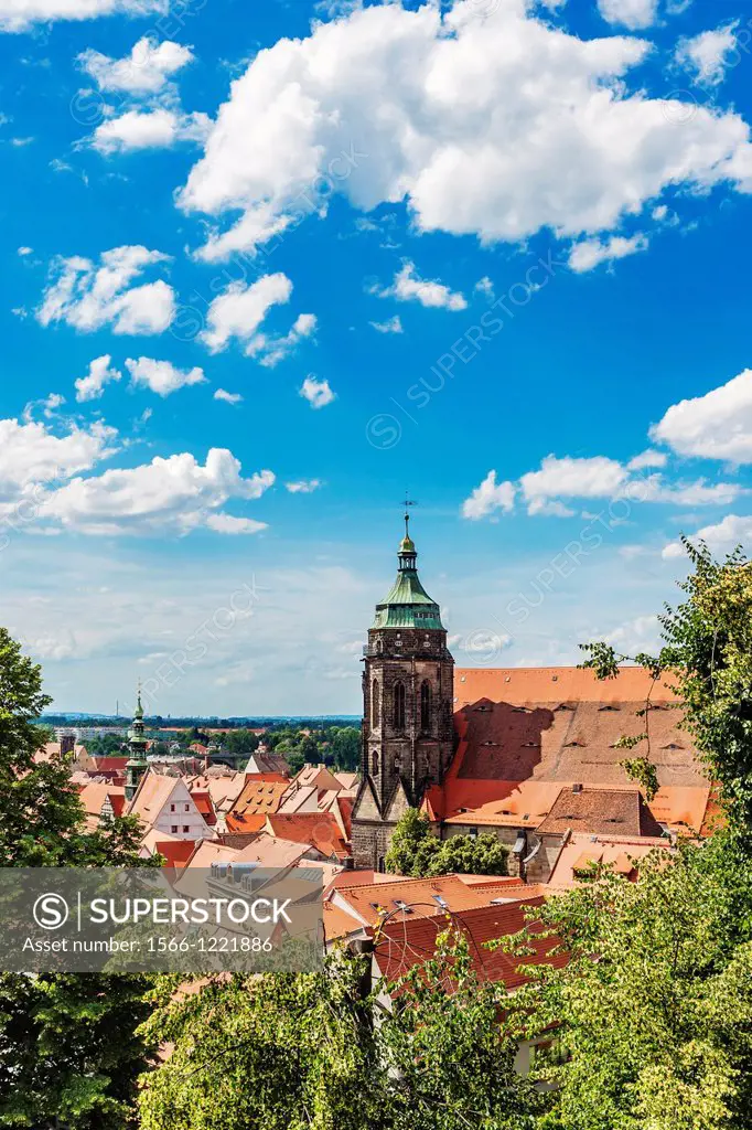 View from Sonnenstein Castle to the Church of St Mary and the city hall of Pirna, Saxony, Germany, Europe