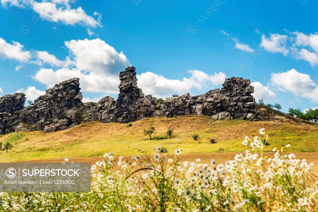 The Mittelsteine, middle Stones, near Weddersleben are part of the Teufelsmauer. The Teufelsmauer Devil´s Wall is a rock formation made of hard sandst...