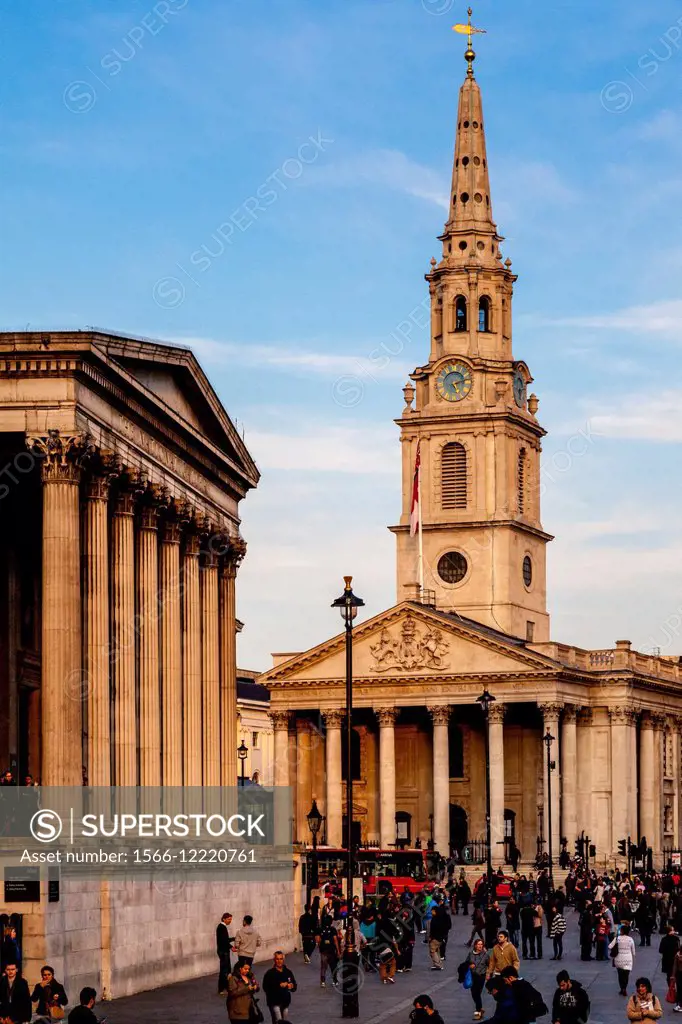 The National Gallery and The Church of St Martin In The Field, London, England.