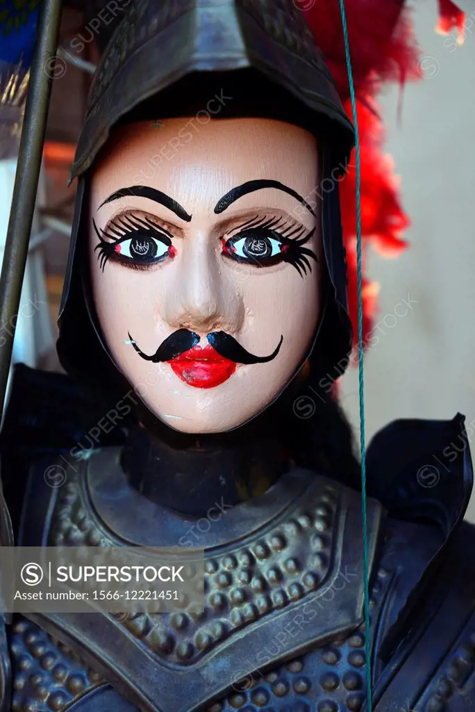 Pupi Siciliani, Sicilian souvenir knight marionette-puppet, Catania, Sicily, Italy.